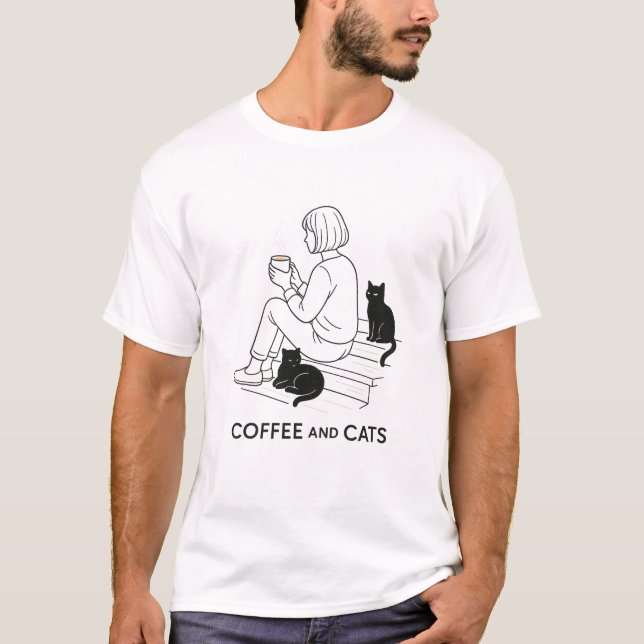 Kaffee und Katzen T-Shirt (Vorderseite)