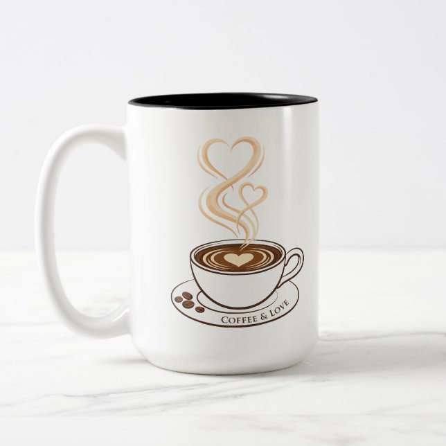 Kaffee und Liebe Doppelherz Art | Tasse (Links)