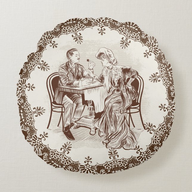 Kaffee und Liebe Rundes Kissen (Vorderseite)