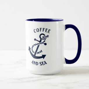 Kaffee und Meer Navy Blau Nautischer Bootsanker Tasse