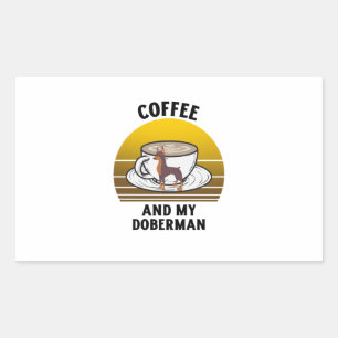 Kaffee und mein Doberman Retro Vintager Sonnenunte Rechteckiger Aufkleber