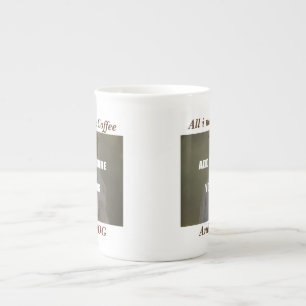 Kaffee und mein Hundebüt Kissen Prozellantasse