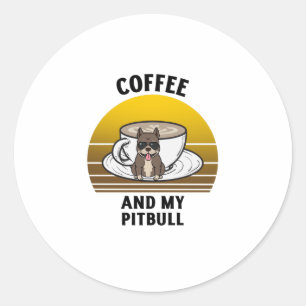 Kaffee und mein Pitbull Retro Vintager Sonnenunter Runder Aufkleber