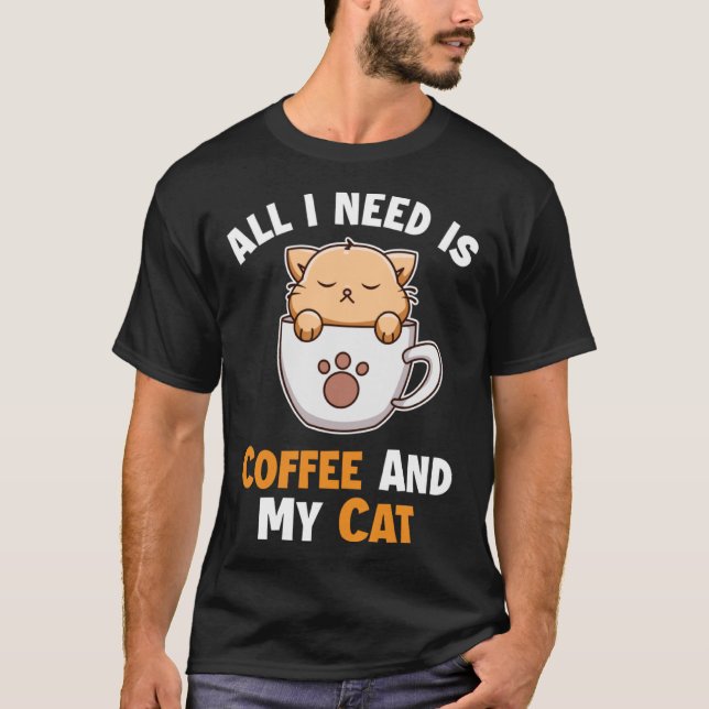 Kaffee und meine Katze Katze Daddy Cat Mama Katze  T-Shirt (Vorderseite)