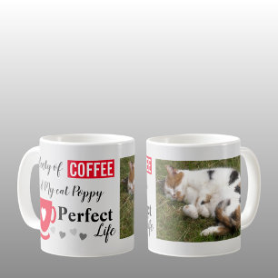 Kaffee und meine Katze perfektes Leben grau rotes Kaffeetasse