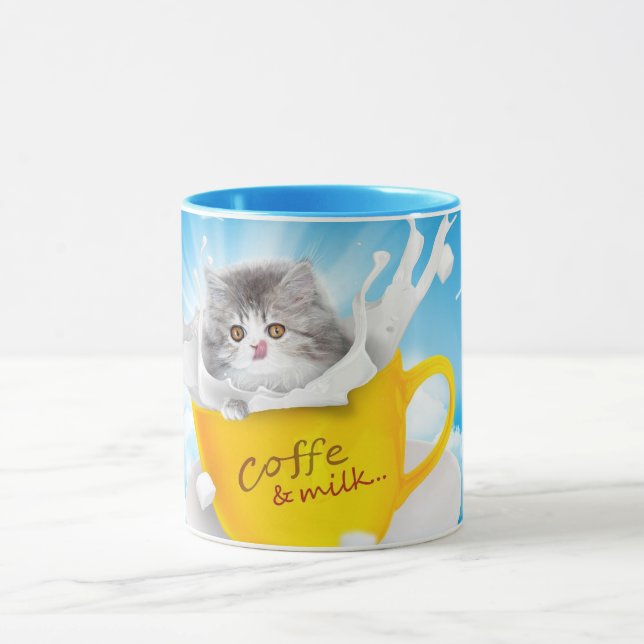 "Kaffee und Milch mit Niedlicher Katze" Tasse (Zentrum)