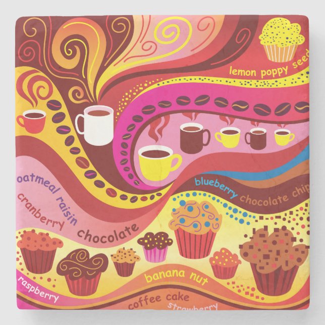Kaffee- und Muffin-Muster Steinuntersetzer (Vorderseite)