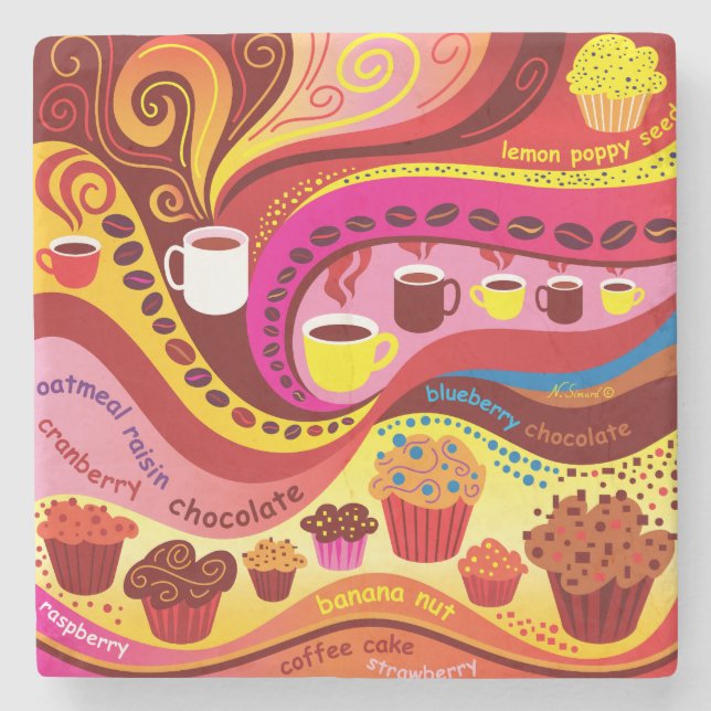 Kaffee- und Muffin-Muster Steinuntersetzer (Vorderseite)