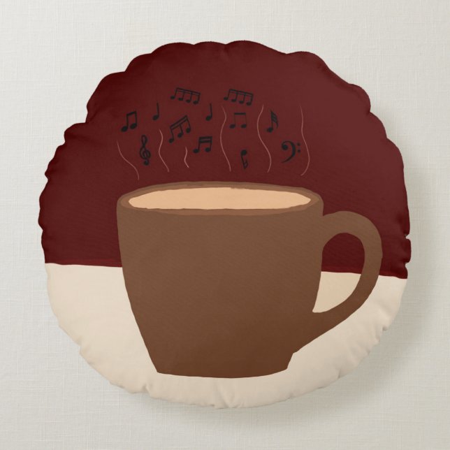 Kaffee und Musik - Kaffee-Cup mit musikalischer St Rundes Kissen (Vorderseite)