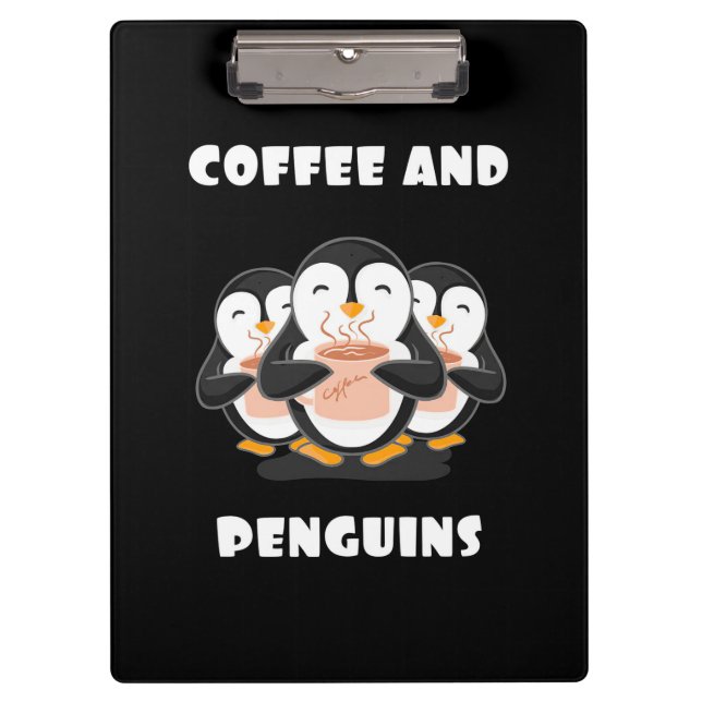 Kaffee und Pinguine Klemmbrett (Vorderseite)