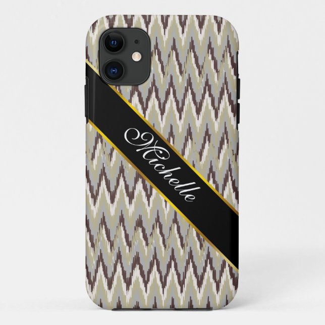 Kaffee und Sage iKat ZigZag Muster Case-Mate iPhone Hülle (Rückseite)