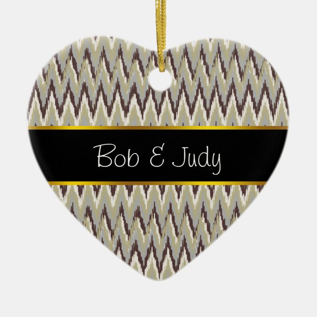 Kaffee und Sage iKat ZigZag Muster Keramikornament (Vorne)