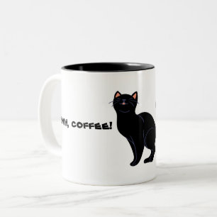 Kaffee und schwarze Katze Spaß Zweifarbige Tasse