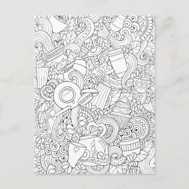Kaffee und Tee Doodle Postkarte (Vorderseite)