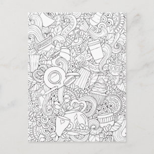 Kaffee und Tee Doodle Postkarte
