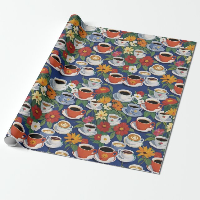 Kaffee- und Teebeutel Teeset Blumenblau Geschenkpapier (Ungerollt)