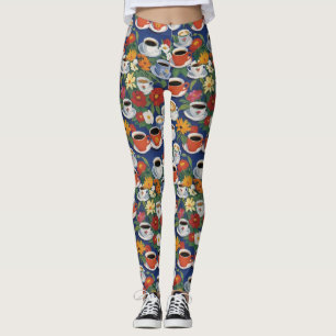 Kaffee- und Teebeutel Teeset Blumenblau Leggings