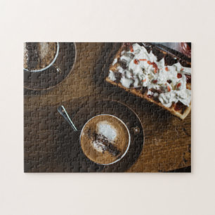 Kaffee und Waffeln Frühstück im Bett Puzzle