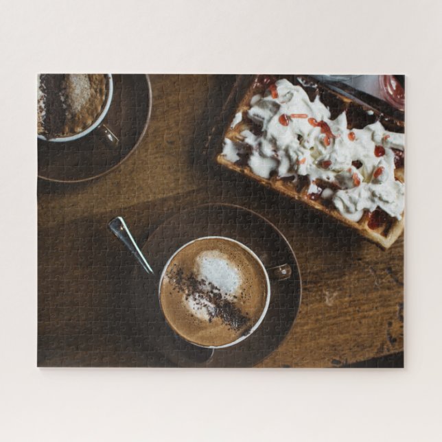 Kaffee und Waffeln Frühstück im Bett Puzzle (Horizontal)