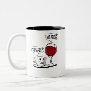 Kaffee und Wein sie Lieben ich mehr Zweifarbige Tasse