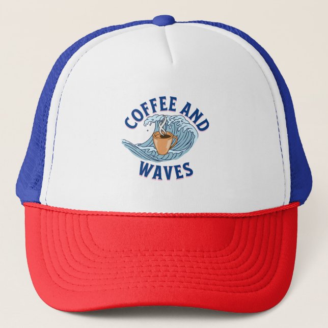 Kaffee und Wellen Truckerkappe (Vorderseite)