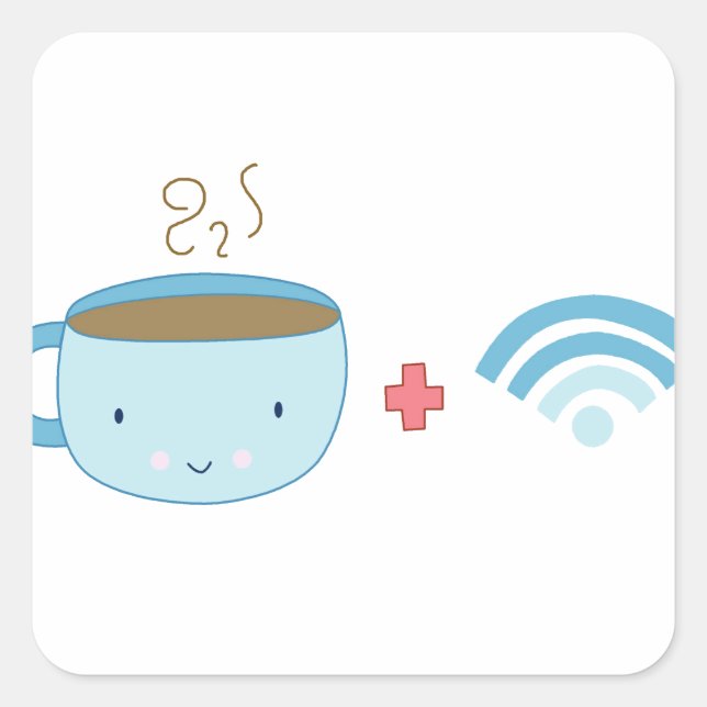 Kaffee und WLAN Quadratischer Aufkleber (Vorderseite)