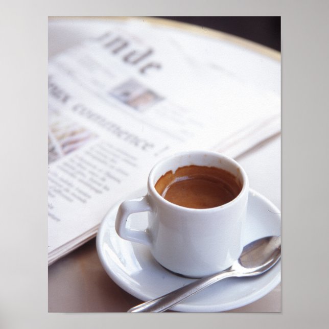 Kaffee- und Zeitungsposter am Morgen Poster (Vorne)