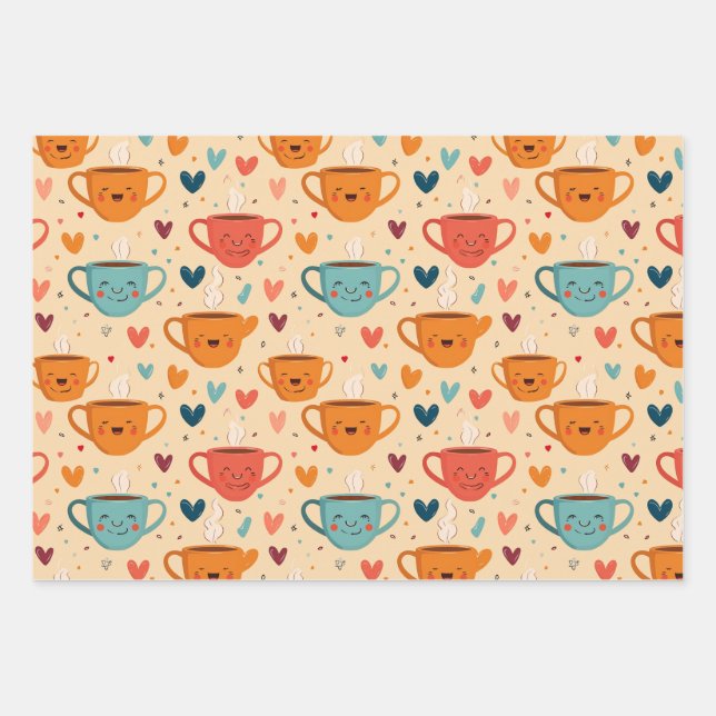 Kaffee Valentine Heartfelt Sips Geschenkpapier Set (Vorderseite)