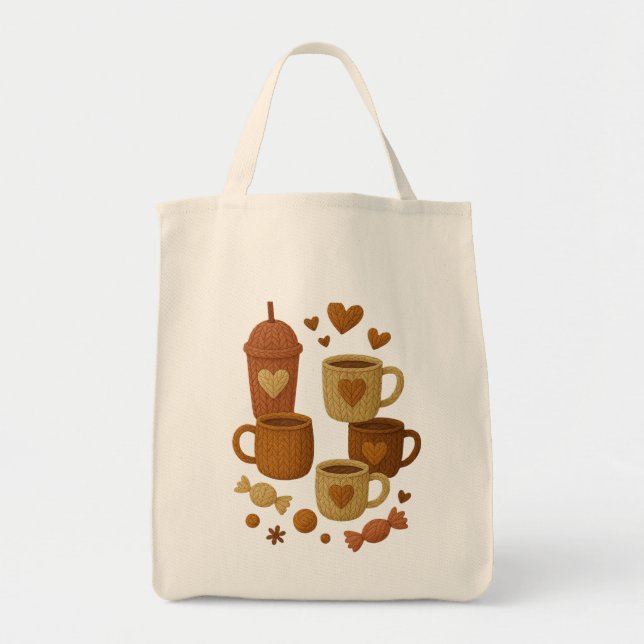 Kaffee Valentinstag Liebe Gestrickte Herzen Umarme Tragetasche (Vorne)