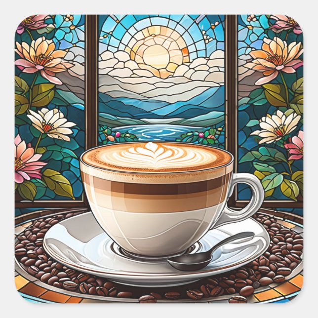 Kaffee-verkleidetes Glas Quadratischer Aufkleber (Vorderseite)