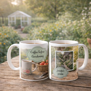 Kaffee vor dem Gärtnern Morgen Garten Foto Kaffeetasse