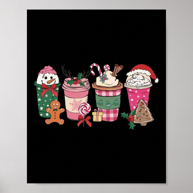 Kaffee Weihnachten Lebkuchen Rosa Frauen Latte Gem Poster (Vorne)