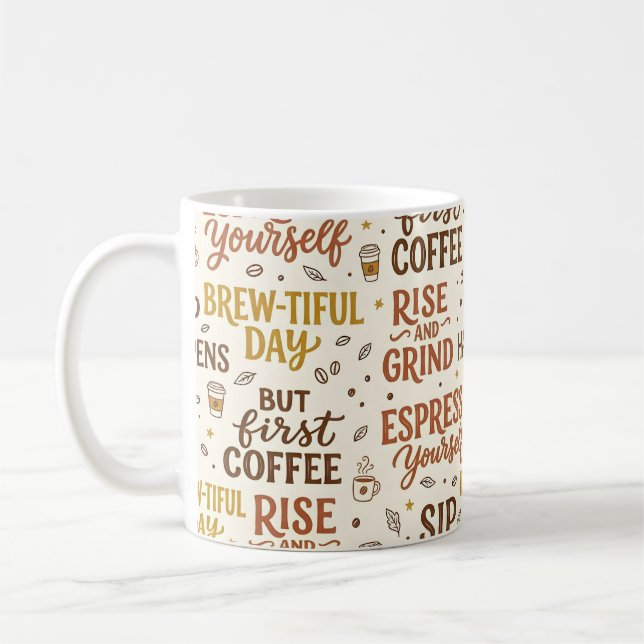 Kaffee-Wortspiel-Typografie-Muster Kaffeetasse (Links)