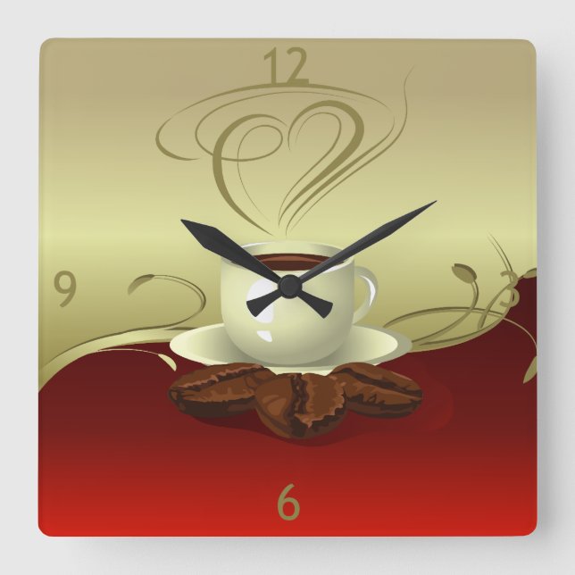 Kaffee-Zeit-Wanduhr (1) Quadratische Wanduhr (Vorderseite)