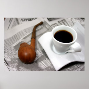 Kaffee, Zeitung und Pfeife Poster
