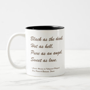 Kaffee-Zitat: Schwarzes als der Teufel Zweifarbige Tasse