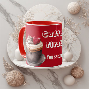 Kaffee zuerst, du zweitens, schräge Typografie Rom Tasse