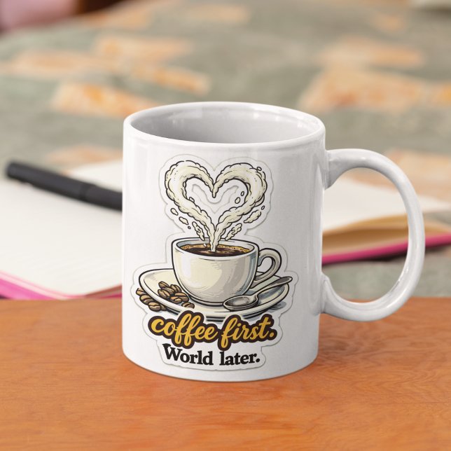 Kaffee zuerst Herz-Design Tasse (Von Creator hochgeladen)