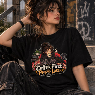 Kaffee zuerst, Menschen später Lustiger Introverti T-Shirt