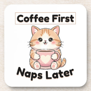 Kaffee zuerst, Nickerchen später, süße Katze Kaw Getränkeuntersetzer