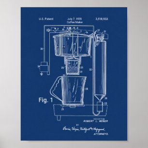 Kaffeeautomat-Patent 1970 Blueprint-Poster Poster