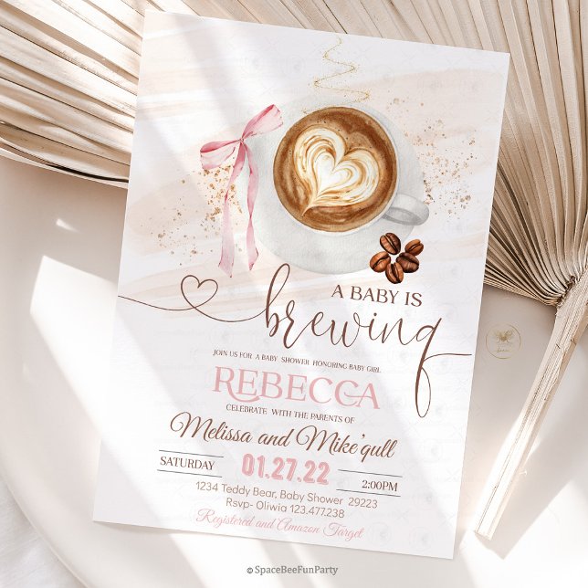 Kaffeebaby-Party ist am Brodeln  Bogen Einladung (Coffee Baby Shower, Baby Girl, Coffee Theme, Cute Bow, Gender Reveal, Coffee Lover, Shower Decor, Ba)