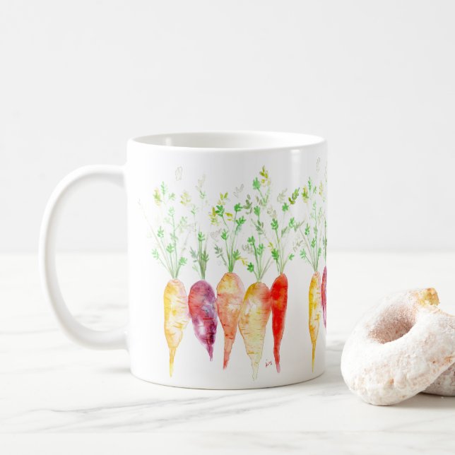 Kaffeebecher Tasse - Wasserfarbenfrohe Karotten (Mit Donut)