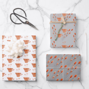 Kaffeebeutel in Liebe auf Weiß und Grau Geschenkpapier Set