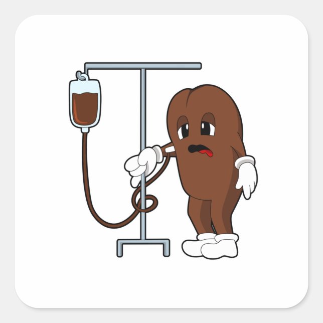 Kaffeebohne mit Kaffeekanne Quadratischer Aufkleber (Vorderseite)