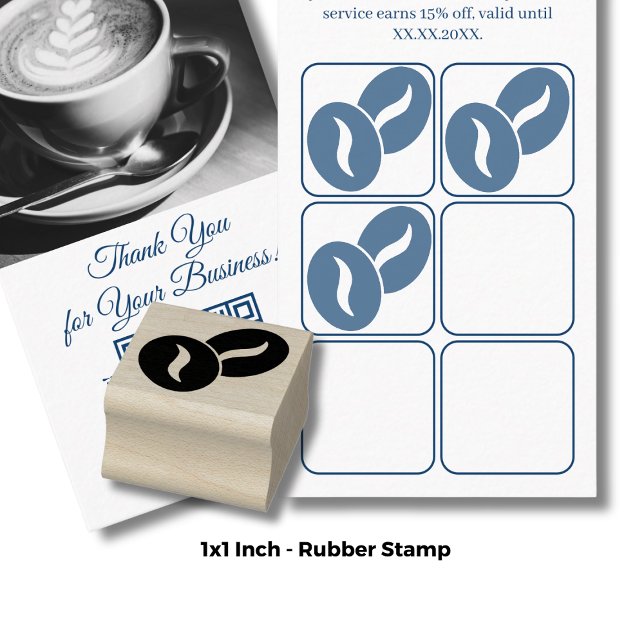 Kaffeebohnen - 1 Zoll - Loyalitätskarte Gummistempel (Coffee Beans - 1" Round - Loyalty Card Rubber Stamp)