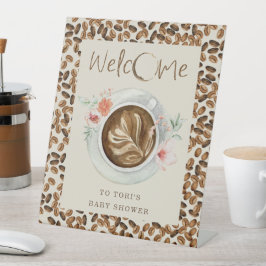 Kaffeebohnen Babydusche Willkommensflora Sockelschild
