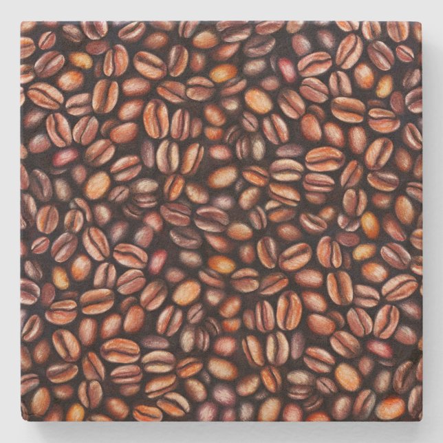 Kaffeebohnen Bleistift Zeichnend Muster rustikal b Steinuntersetzer (Vorderseite)