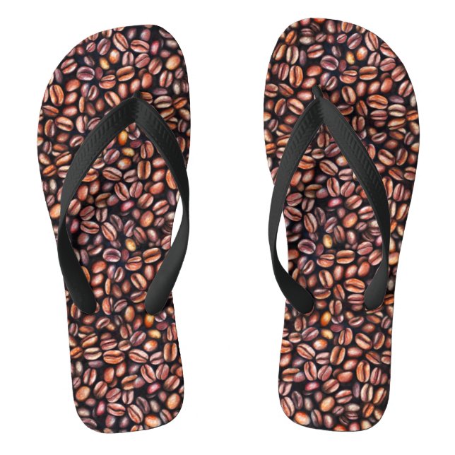 Kaffeebohnen Bleistiftzeichnung Muster Rustikal Br Flip Flops (Fußbett)