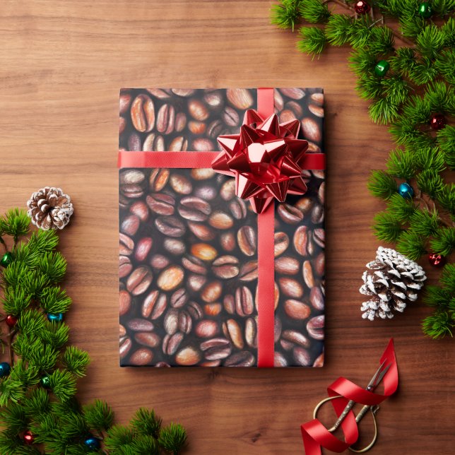Kaffeebohnen Bleistiftzeichnung Muster Rustikal Br Geschenkpapier (Feiertagsgeschenk)